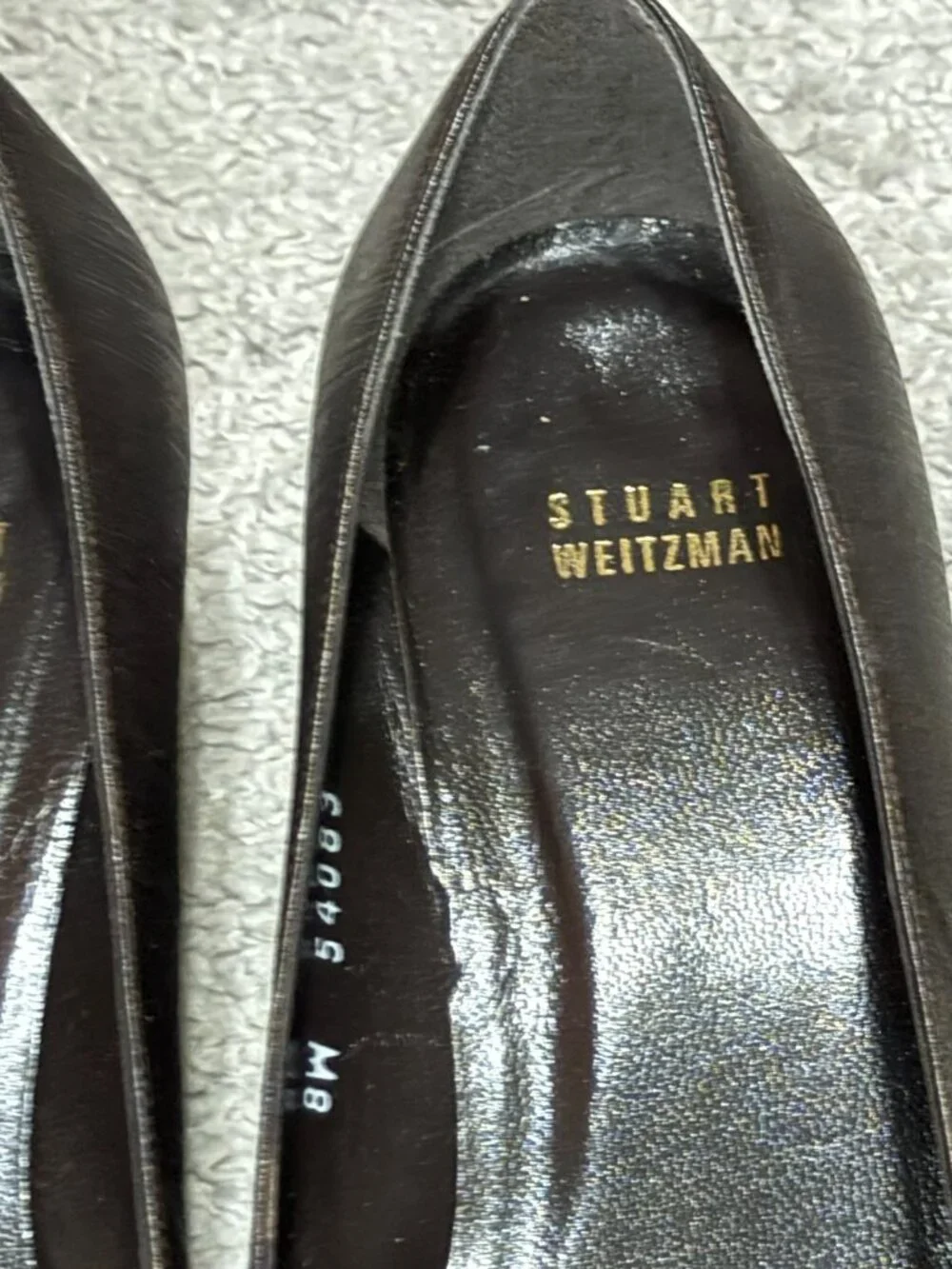 Stuart Weitzman Dark Brown Leather Square-Toe Kitten Heel Pumps 7.5M Bow Accent